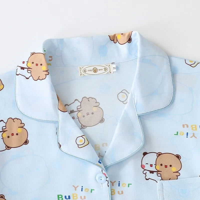 Kawaii anime bubu dudu conjunto de pijama macio e confortável homem mulher pijamas algodão solto pijama terno solto roupas para casa presente aniversário