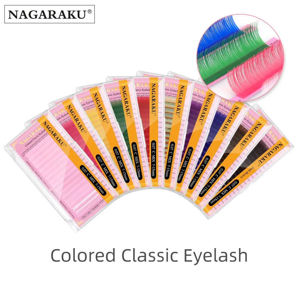 NAGARAKU Cor Cílios Maquiagem Maquiagem Mix de Maquiagem 7 ~ 15mm Marrom Escuro Marrom Claro Azul Roxo Cores Faux Cils Cílios Postiços Cilios