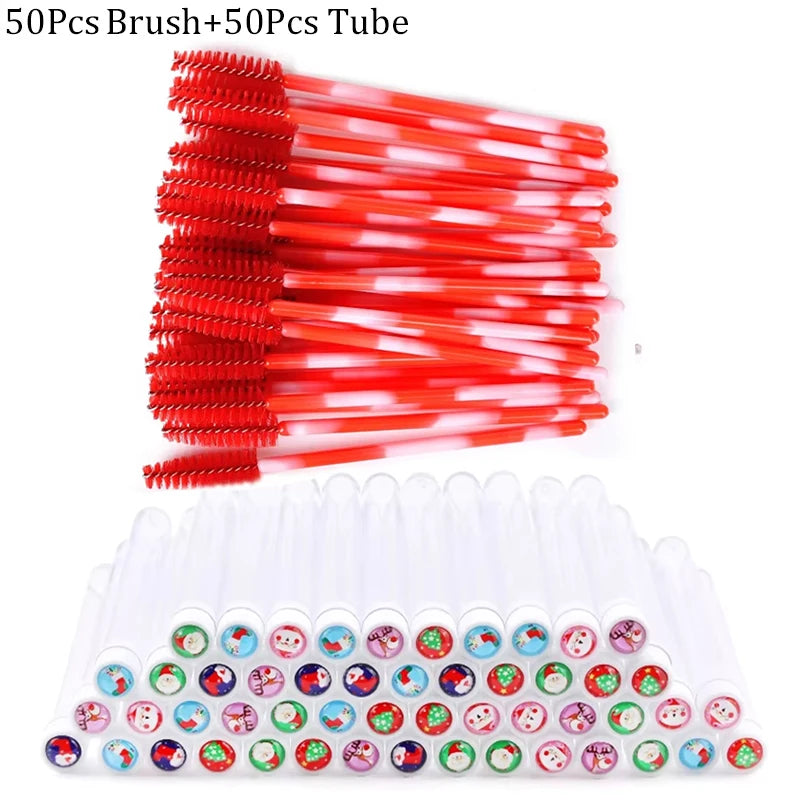 20/50 pçs reutilizável natal escova de cílios tubo falso rímel varinhas à prova de poeira sobrancelha escova recipiente lash extensão maquiagem ferramenta