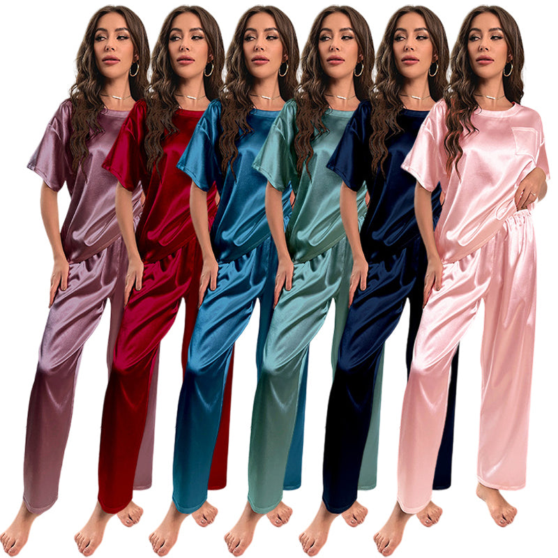 Pijamas de seda para mulheres casa terno de manga curta calças compridas pijama duas peças conjunto cetim pijamas pijamas mujer loungewear