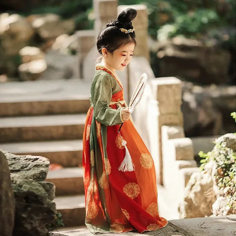 Traje de festa de verão vestidos da menina do vintage crianças roupas vestido casual bebê chinês hanfu cosplay crianças princesa meninas vestido