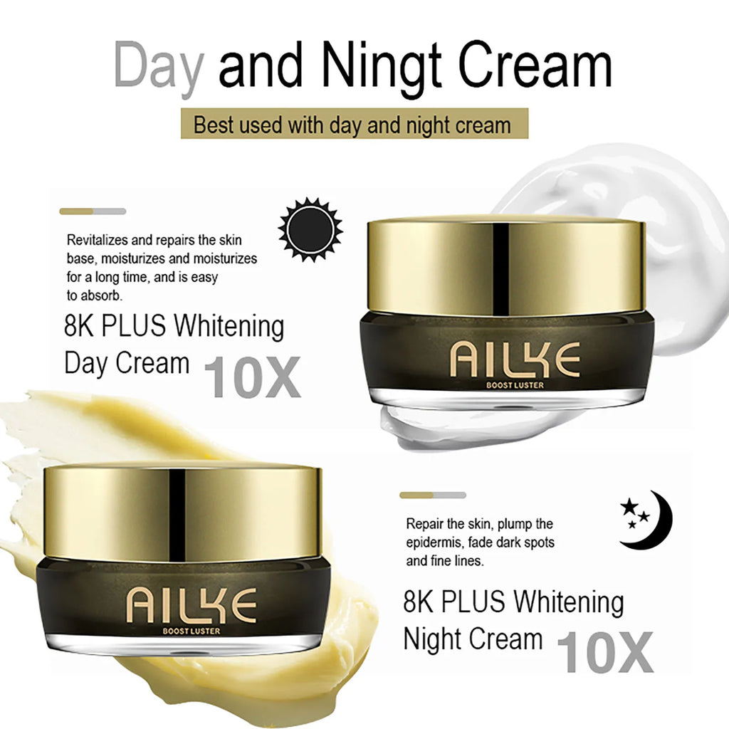 Creme facial clareador AILKE, reduz manchas escuras, rugas, melanina, mesmo tom de pele, com colágeno, glutationa, para todos os tipos de pele