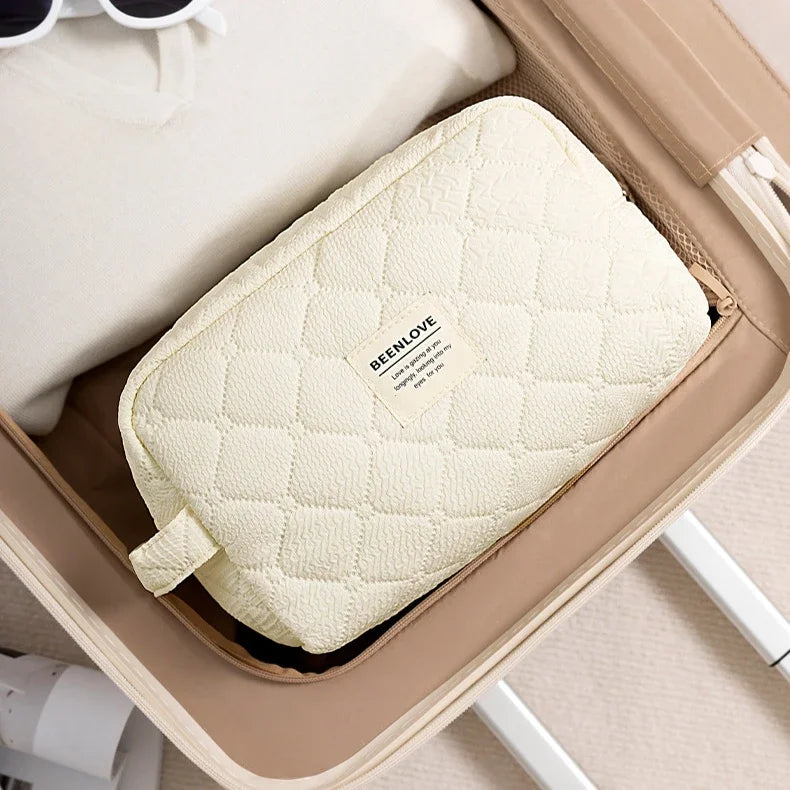 Conjunto de bolsa de maquiagem acolchoada bolsa de maquiagem feminina grande floral sacos de maquiagem bonito algodão bolsa cosmética viagem saco de armazenamento de produtos de higiene pessoal