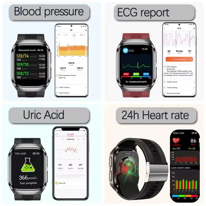 Novo Relógio de Saúde 2026: Medição Precisa de Pressão Arterial, Ácido Úrico e Lipídios no Sangue – Smartwatch Masculino e Feminino à Prova d'Água com Airbag