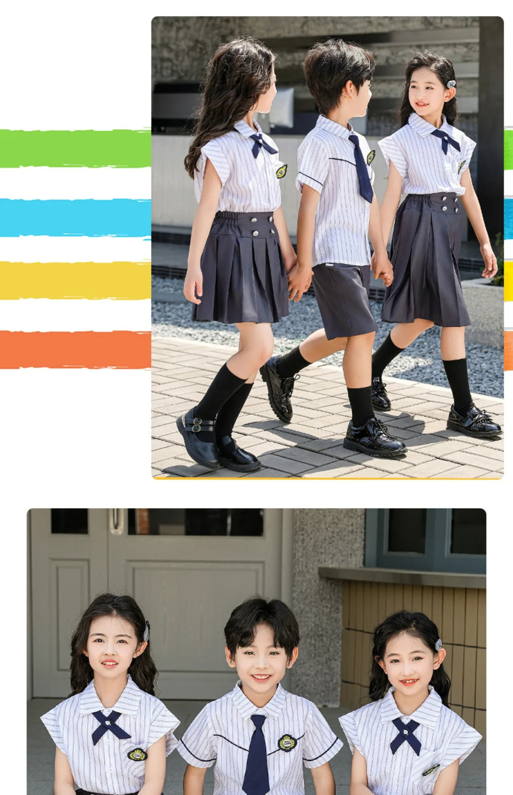 Meninas coreano japonês preppy listrado blusa saias meninos camisas shorts crianças conjuntos de roupas verão estudantes uniformes escolares