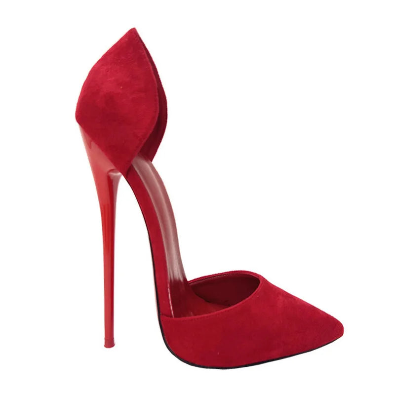 Sapatos Femininos de Salto Alto Flock de 16cm, Sapatos Sexy para Cosplay Masculino, Preto, Forro Vermelho, Slip On, Cores Personalizadas