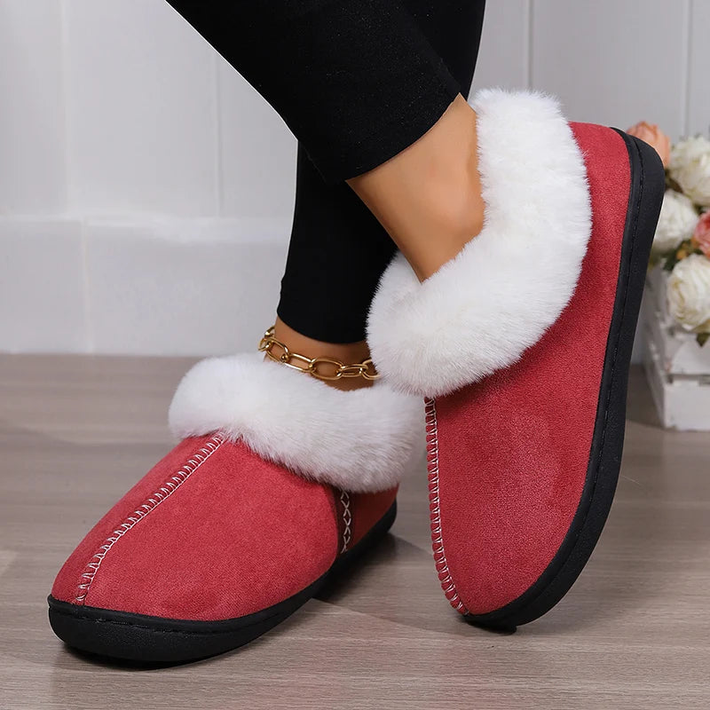 Inverno quente interior flurry chinelos feminino camurça do falso dedo do pé fechado casal chinelos mulher conforto sola macia casa slides mujer