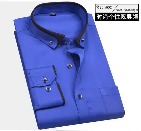 Nova chegada primavera comercial fácil cuidado camisa masculina oversize manga longa moda formal de alta qualidade plus size M-7XL8XL9XL