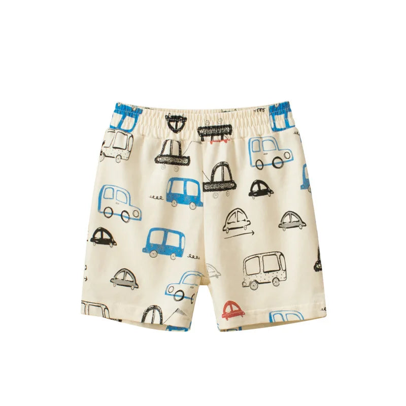 2023 Verão Crianças Dinossauro Carro Shorts Dos Desenhos Animados para o Menino 100% Algodão Puro Crianças Meninas Esportes Casual Meia Calças para Idades 1-9 Crianças
