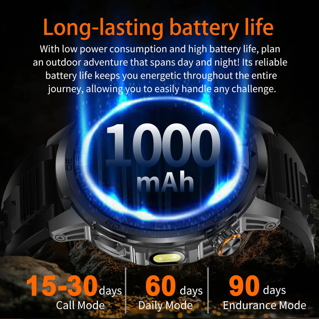 Novos Relógios Inteligentes Militares para Atividades ao Ar Livre 2026, Tela AMOLED de 1,85 polegadas, Bateria Grande de 1000mAh, À Prova D'água 10ATM, Chamada, Esportes, Pulseira Fitness Masculina