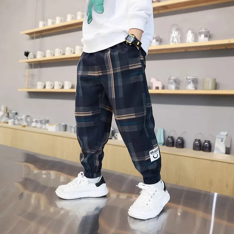 2024 moda meninos algodão xadrez calças primavera outono da criança casual crianças calças soltas moletom para adolescentes roupas