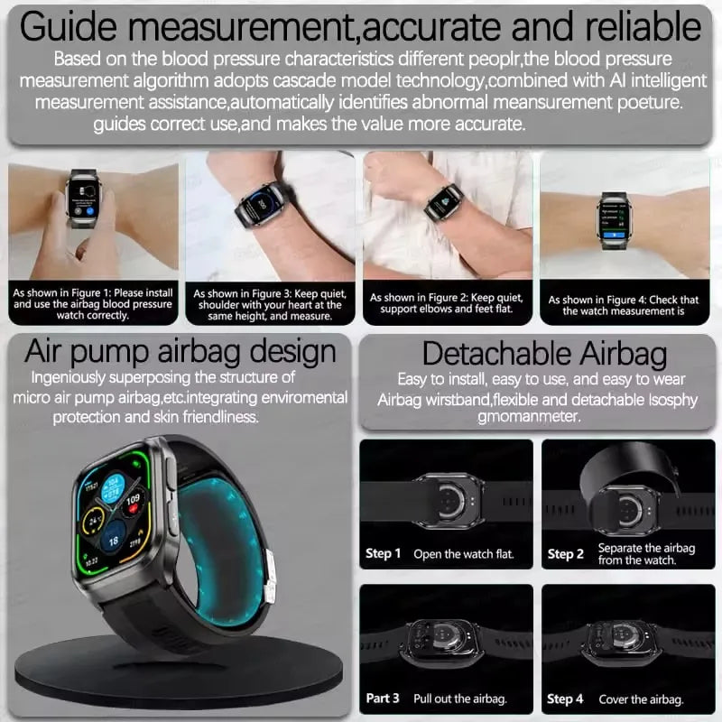 Novo Relógio de Saúde 2026: Medição Precisa de Pressão Arterial, Ácido Úrico e Lipídios no Sangue – Smartwatch Masculino e Feminino à Prova d'Água com Airbag