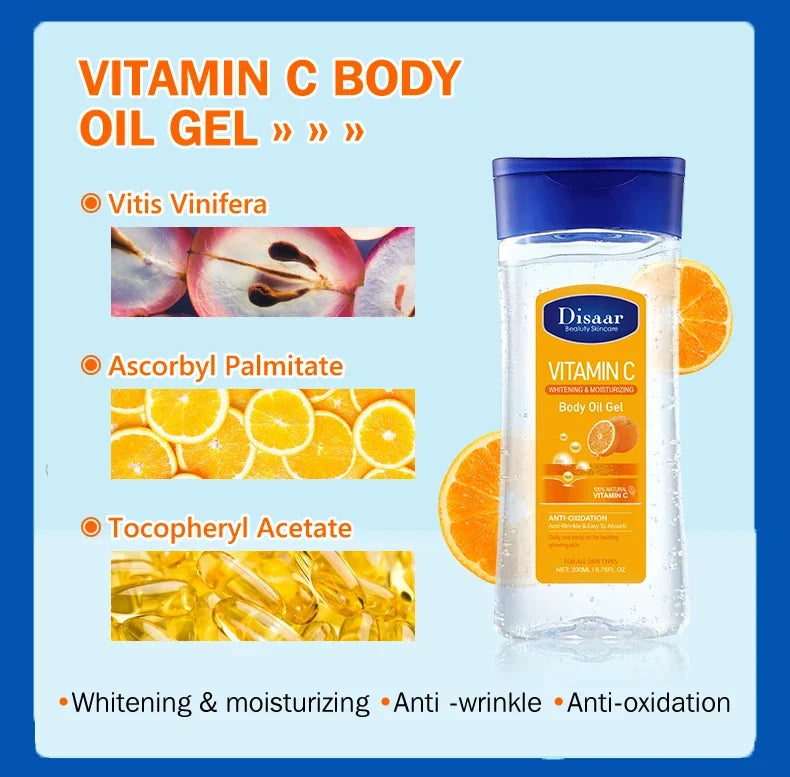 Disaar-Óleo Corporal Extrato de Aloe Vera, Pele Suave, Anti-Rugas, Vitamina C, Óleo Essencial, Hidratante, Pele com Feijão Cacau, 200ml