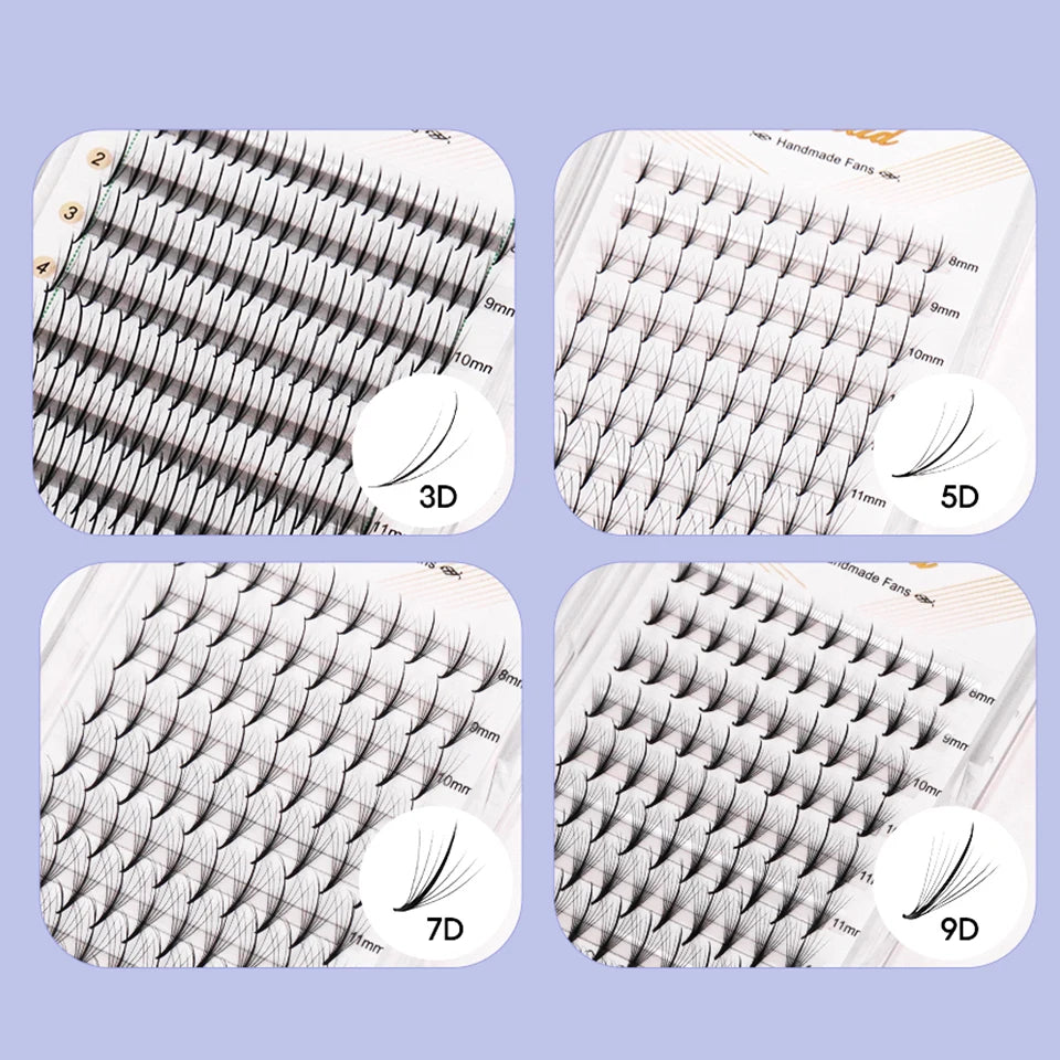 Aguud 3d/5d/7d/9d fino pré-fabricado fãs lash extensão pontiaguda base promade pico fãs cluster cílios volume russo lash extensão