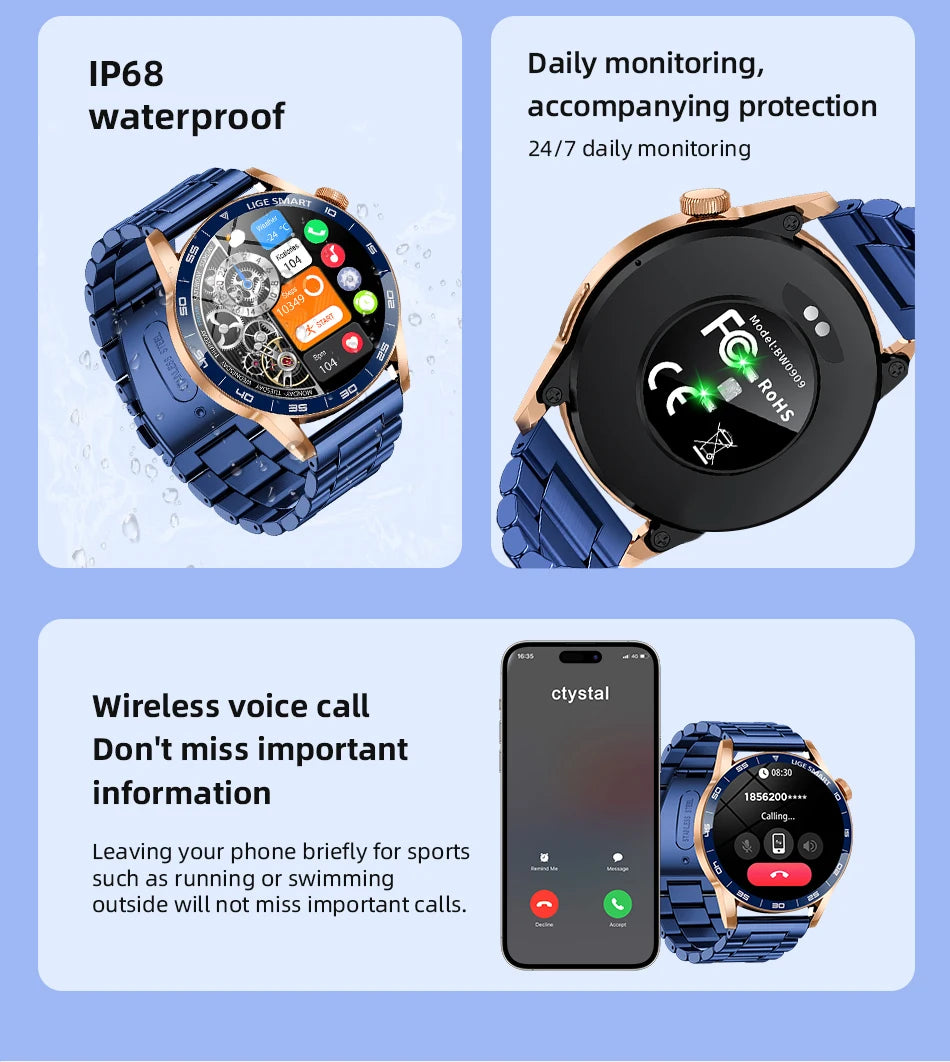 Relógio Inteligente LIGE 2026 com Chamadas de Voz para Homens, Tela HD de 1.38", IP68 à Prova D'água, Relógio Esportivo e Fitness, Novo Smartwatch para Homens e Mulheres, Compatível com Android e iOS