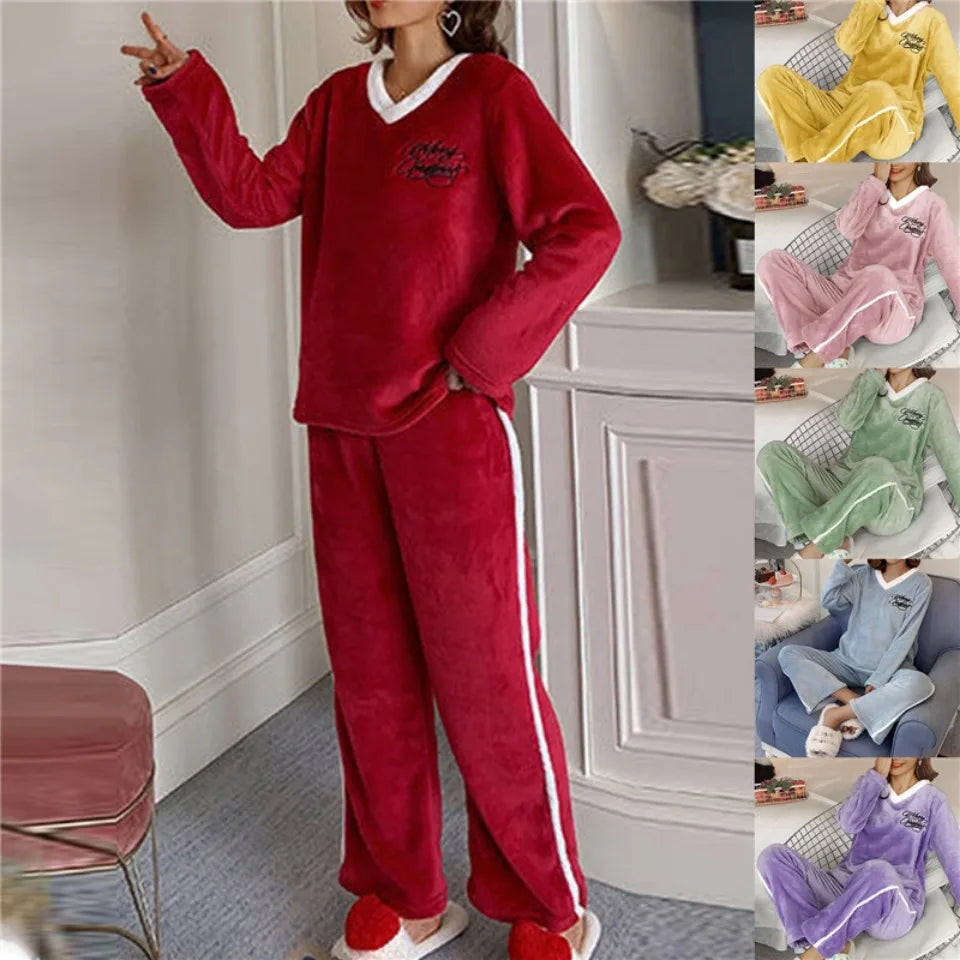 Outono inverno flanela conjuntos de pijamas femininos moda xadrez impresso teddy pijamas veludo homewear kawaii meninas pijamas mujer pijama