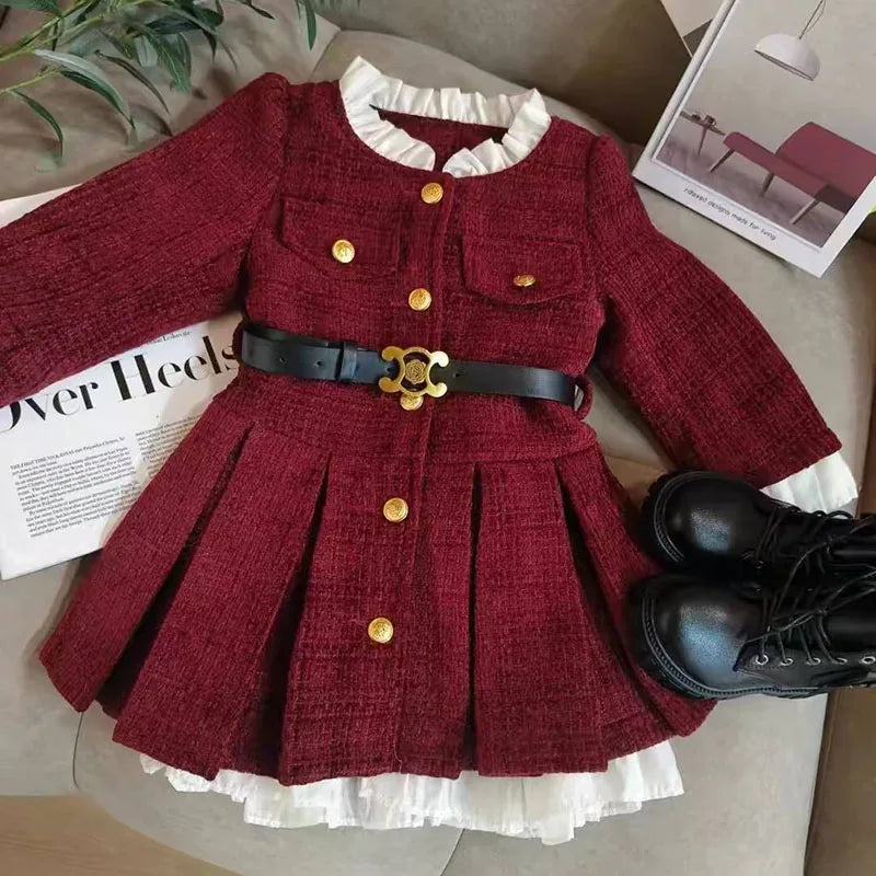 MILANCEL New Autumn Kids Dress 2-7Y Fleece Padded Girls Coat +Belt Korean Version Loose Children Clothes