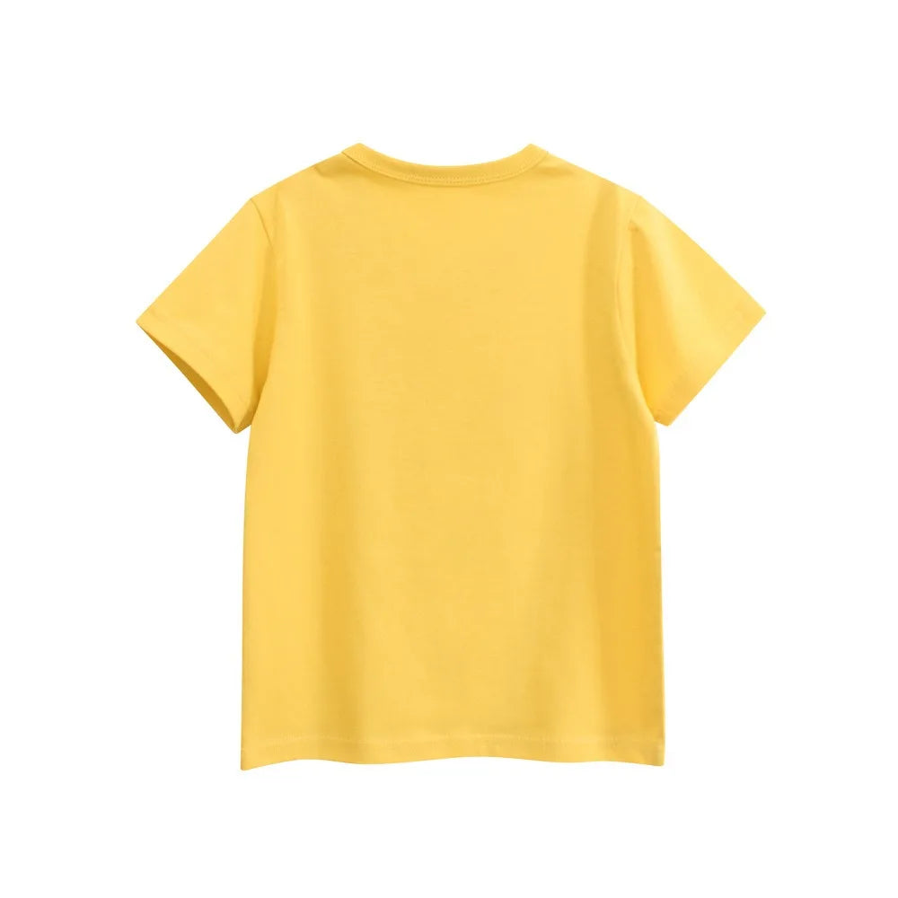 2025 crianças dos desenhos animados camisetas roupas bonitos para menino 100% algodão carro tubarão dinossauro crianças meninas manga curta casual esporte topo t
