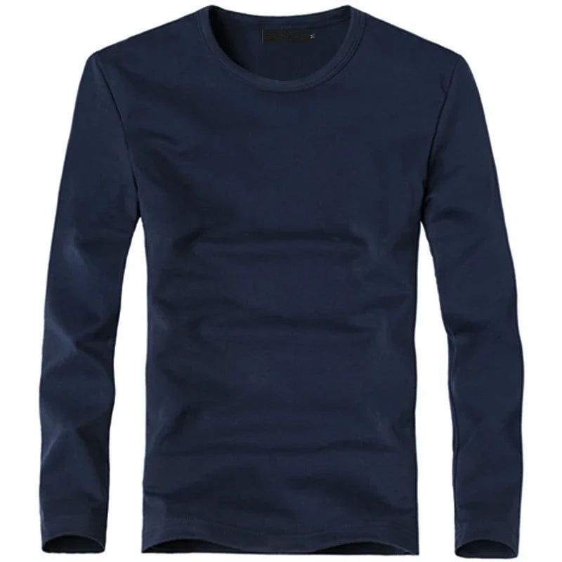 Camiseta Masculina Elástica 2026 com Decote em V e Manga Longa, Camisetas para Homens, Roupas Masculinas, Camiseta Nova em Cores Sólidas