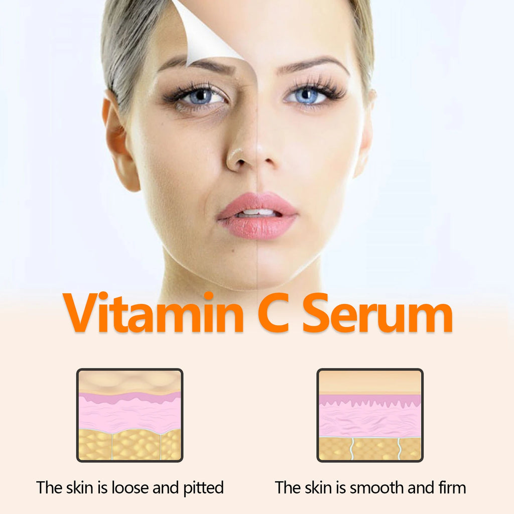 O soro facial com vitamina C reduz linhas finas e ilumina a pele naturalmente sem adição de retinol, óleo de jojoba, produtos de cuidados faciais