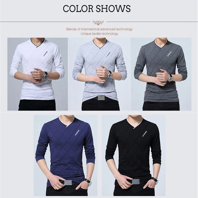 Camiseta Masculina BROWON 2026: Nova Coleção Slim Fit com Design Exclusivo, Gola V Luxuosa e Elegante para Fitness