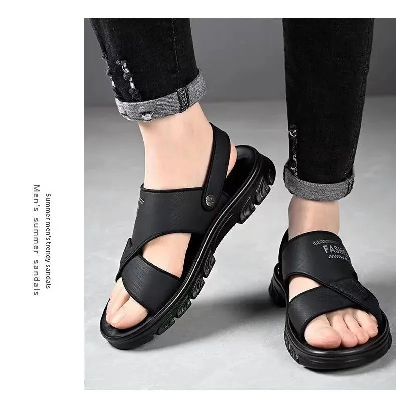Sandálias de Praia Masculinas de Verão, Reforçadas, Antiderrapantes, Resistentes ao Desgaste, Respiráveis, para Dirigir, Material PVC, Calçados para Adultos