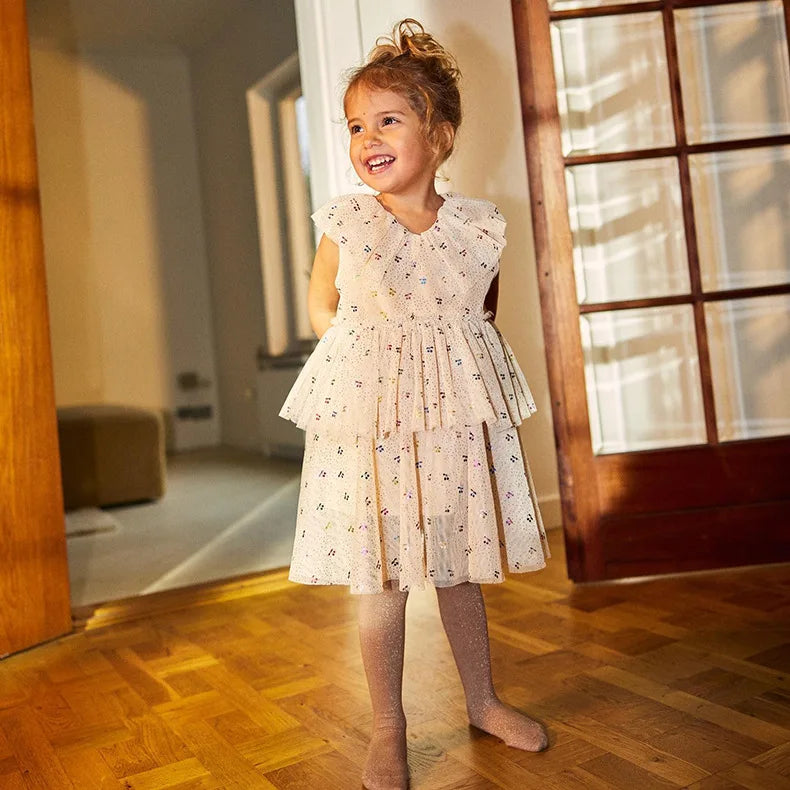 Verão ks bebê meninas cereja malha vestido crianças roupas meninas vestidos de princesa saias festa de natal manga longa vestidos