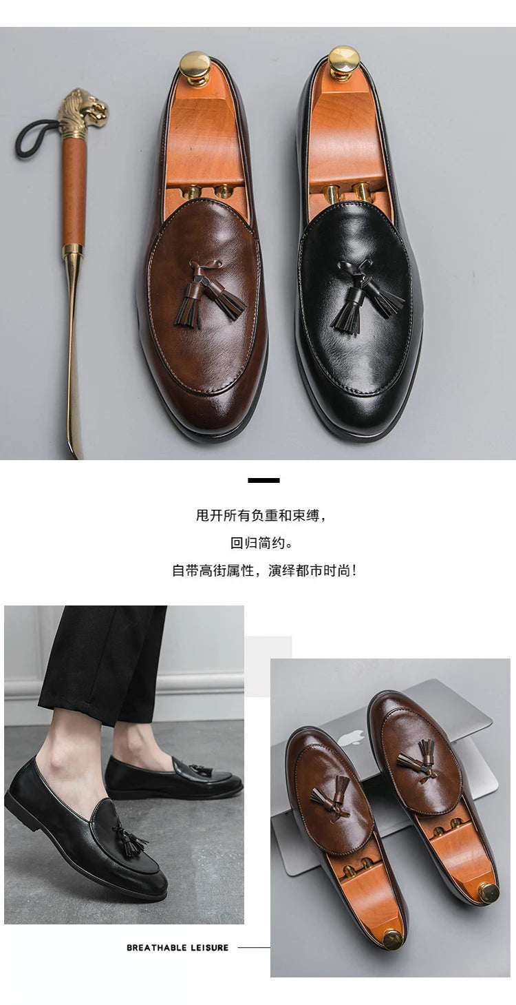 Sapatos formais masculinos mocassins com borla