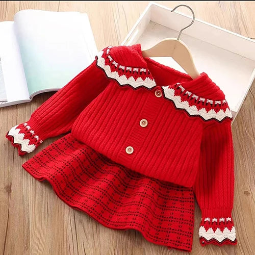 2025 novo outono 0-5yrs bebê meninas conjunto de roupas manga comprida malha cardigan casaco + saia curta crianças roupas de malha terno
