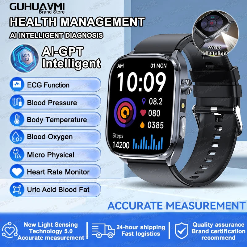 Novo Smartwatch 2026 com ECG Preciso, Análise de Saúde Cardíaca, Análise de Sangue, Lipídios no Sangue, Pressão Arterial e Chamada Bluetooth para Homens