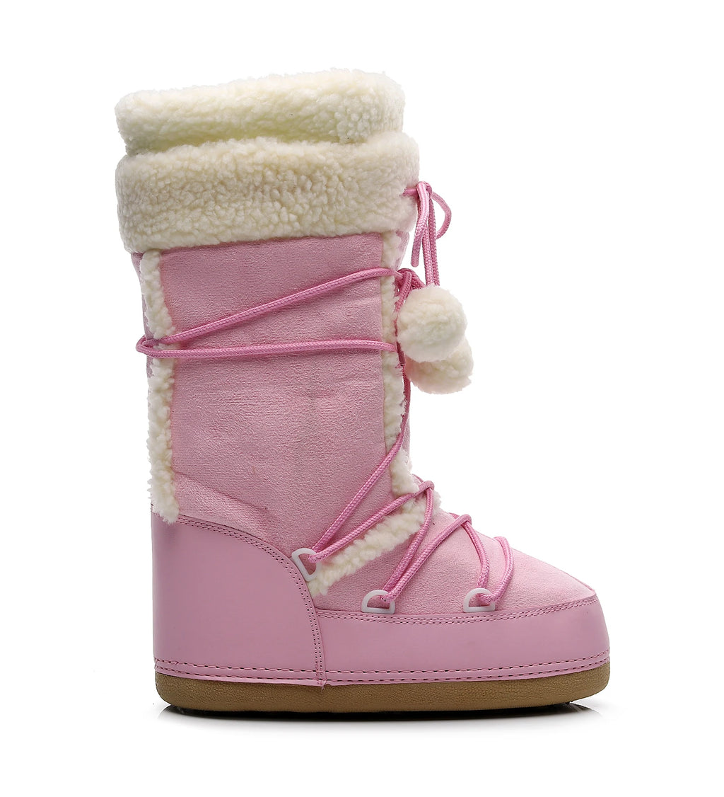Botas de inverno rosa botas de neve femininas sola grossa botas de esqui quentes meados de bezerro botas de espaço antiderrapantes sapatos de algodão navio livre