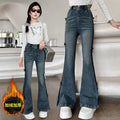Crianças inverno fino ajuste bootcut flanela forrado jeans para meninas elegante isolado queimado calças jeans crianças calças térmicas quentes