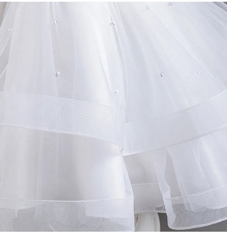 Moda cor sólida menina vestido de noite renda malha sem mangas vestido de festa para crianças menina verão crianças meninas vestido de festa 3-12years
