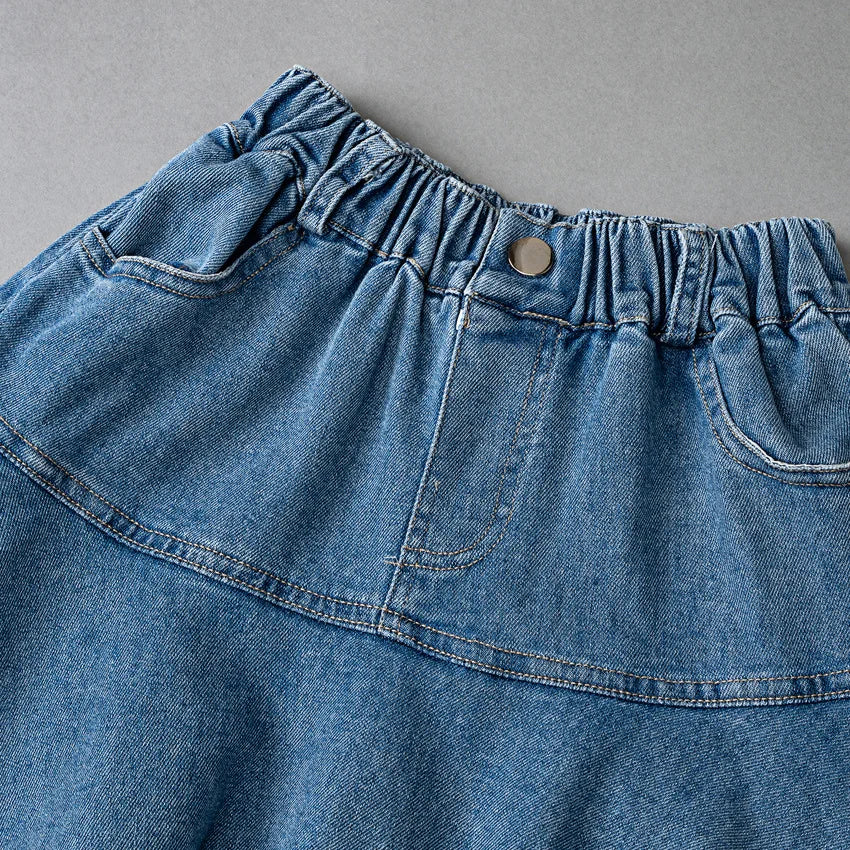 Saia curta jeans feminina com plissado, saia casual infantil, moda verão, combina com tudo, 4 a 12 anos, para crianças em escolas adolescentes, em camadas