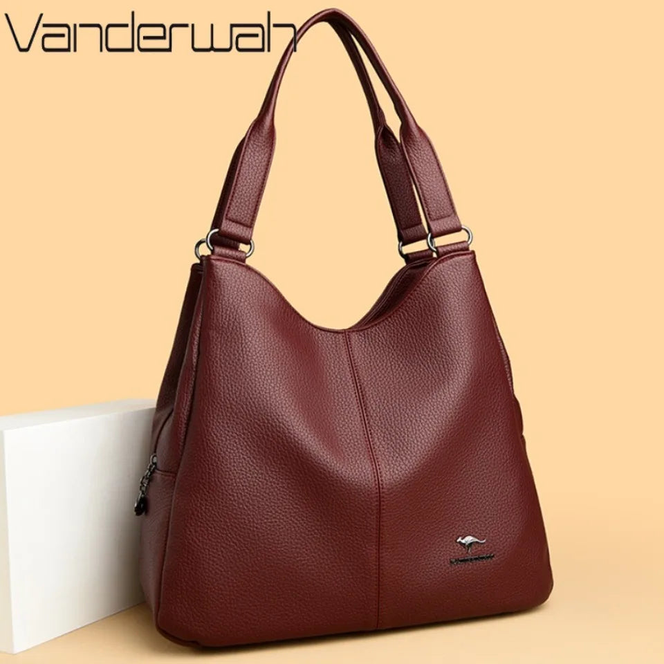 Bolsa hobo de couro com alça superior, bolsa feminina de lazer, bolsa de ombro fashion, vintage, bolsa tote de grande capacidade