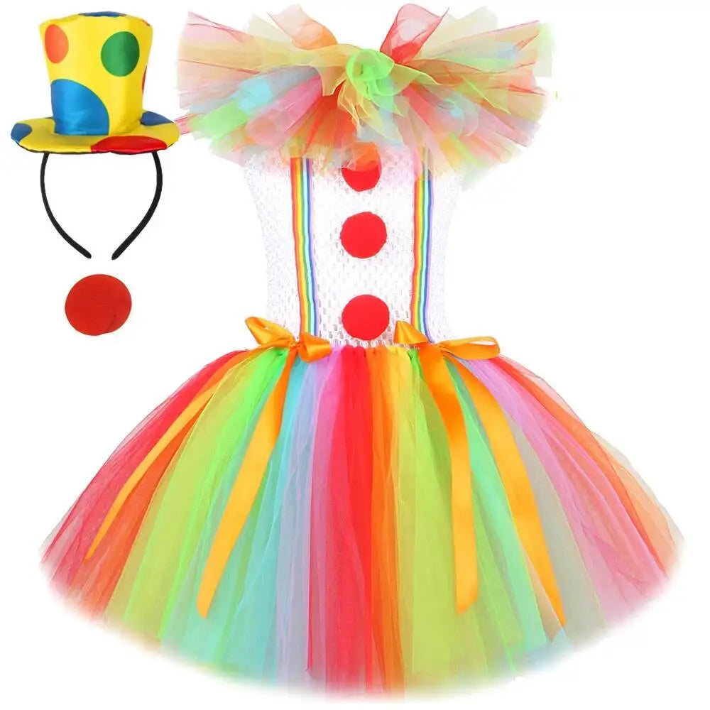 Arco-íris pennywise palhaço trajes para meninas palhaço de circo halloween tutu vestido para crianças coringa roupa crianças roupas de ano novo