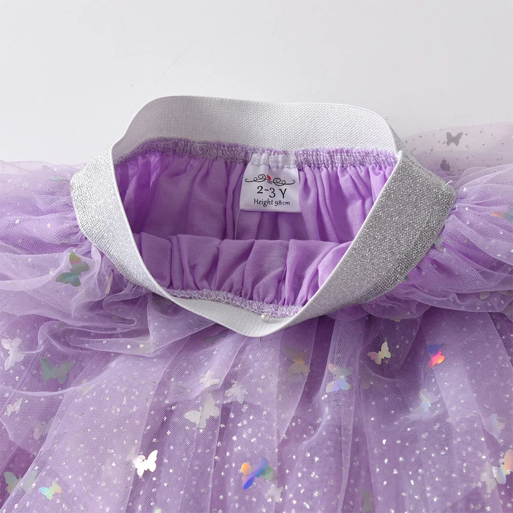 Vikita meninas borboleta lantejoulas tutu vestido crianças malha tule irregular roxo casual princesa festa de formatura vestido crianças roupas