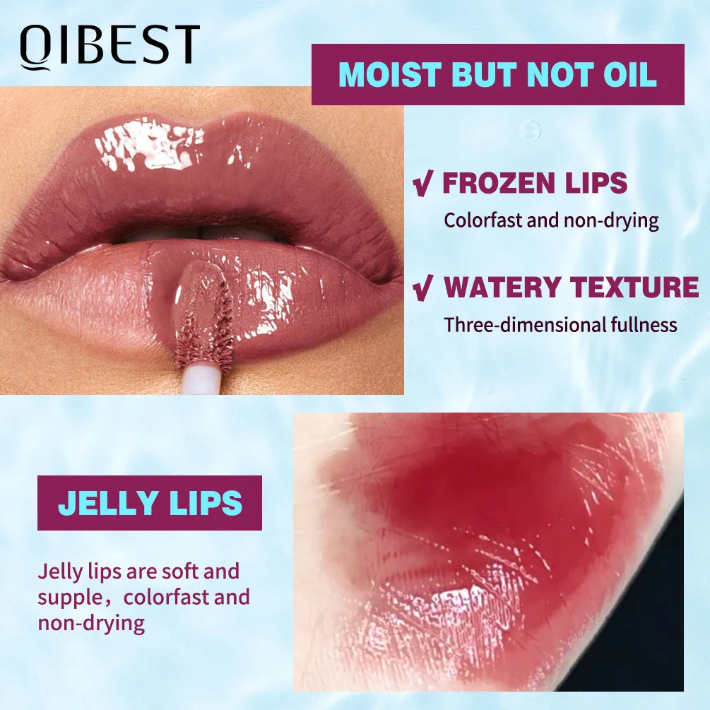 Brilho Labial Cristal QIBEST, Glaze Labial Hidratante de Longa Duração, Gloss Hidratante para Lábios