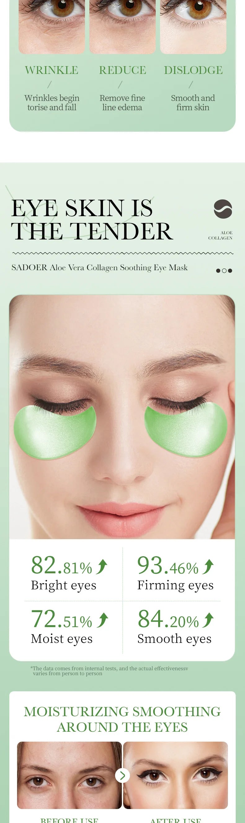 60 pçs/caixa aloe vera colágeno máscara de olho anti círculos escuros remover sacos de olhos hialurônico hidratante endurecimento remendos de olho cuidados com a pele