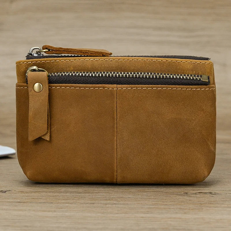 Luufan couro genuíno zíper moeda cartão bolsa de couro real rfid titular do cartão embreagem carteiras slots para homens mulheres mini bolsa fina