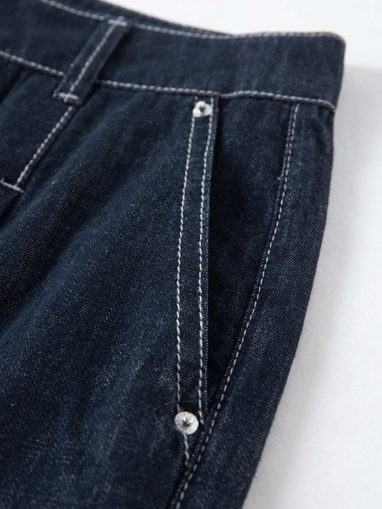 DUSHU 2026 Calça Jeans Feminina de Cintura Alta com Costura Contrastante e Perna Reta - Calça Casual para Uso Diário e Deslocamento