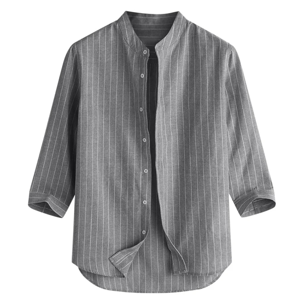 Camisa de linho respirável masculina, confortável, cor sólida, manga comprida, solta, Harajuku, blusa casual, camisa havaiana, breve, 2022