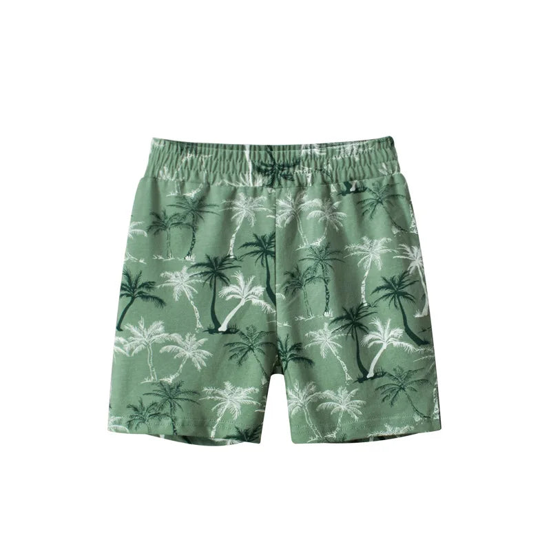 2023 Verão Crianças Dinossauro Carro Shorts Dos Desenhos Animados para o Menino 100% Algodão Puro Crianças Meninas Esportes Casual Meia Calças para Idades 1-9 Crianças