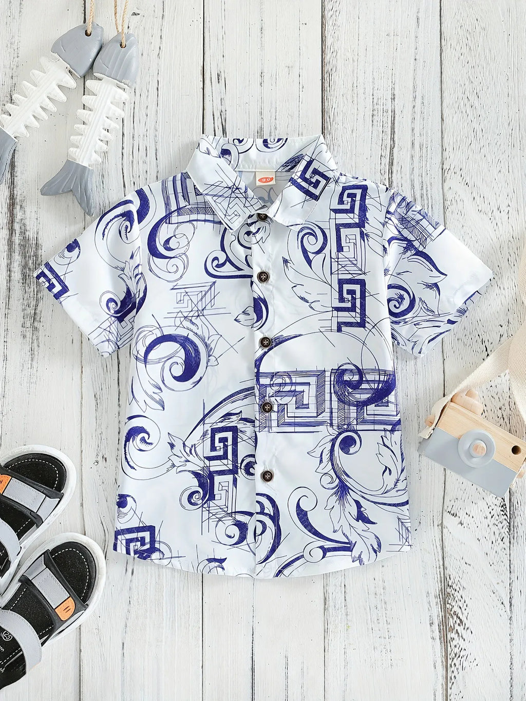 Top respirável casual floral e foliar infantil, blusa de meninos, perfeita para praia, férias, elegante, verão