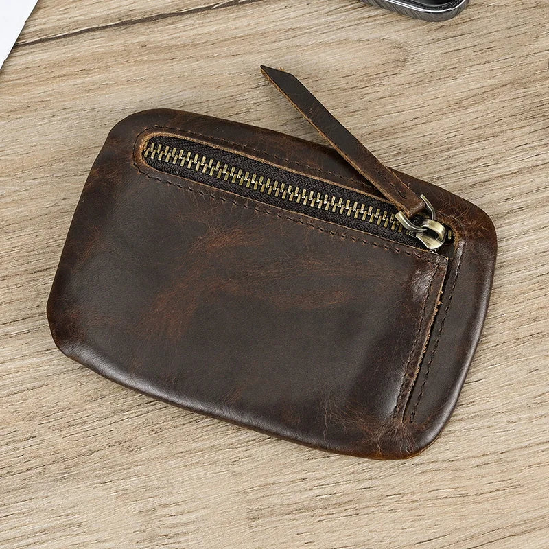 Luufan couro genuíno zíper moeda cartão bolsa de couro real rfid titular do cartão embreagem carteiras slots para homens mulheres mini bolsa fina