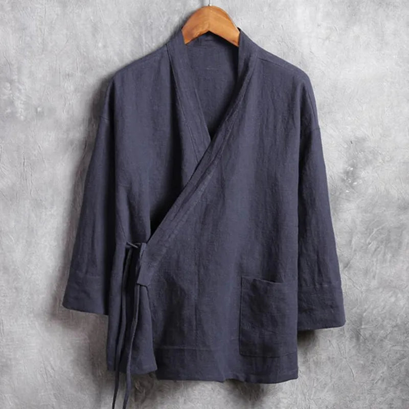 Colete de linho masculino camisa masculina de manga comprida gola oficial chinesa tradicional kung fu tang camisa social casual plus size