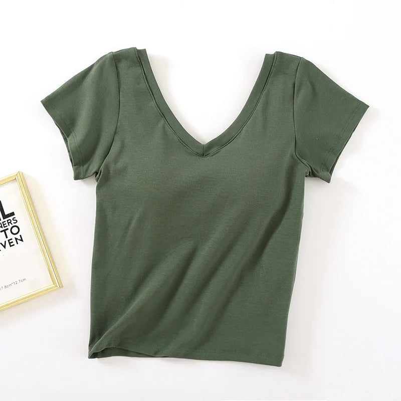 Camiseta de manga curta de algodão almofadas no peito feminino verão uma peça sleep tops com decote em v roupa exterior magro pijamas 1 peça pijamas