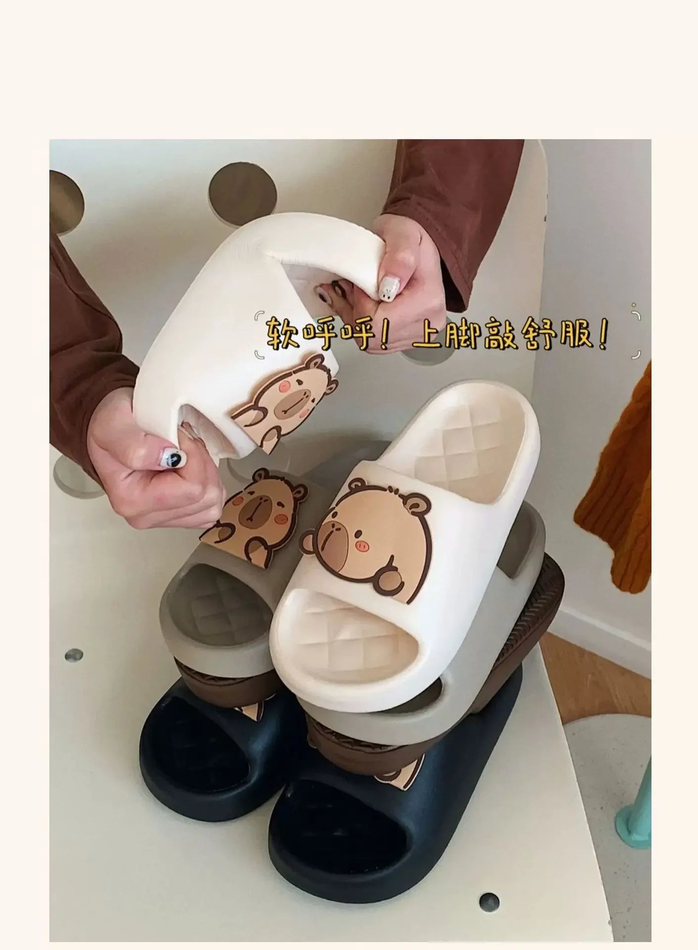 Capivara flip flops feminino chinelo kapibara bonito nuvem sandálias verão praia slides casa quarto sapatos kawai plana feminino eva
