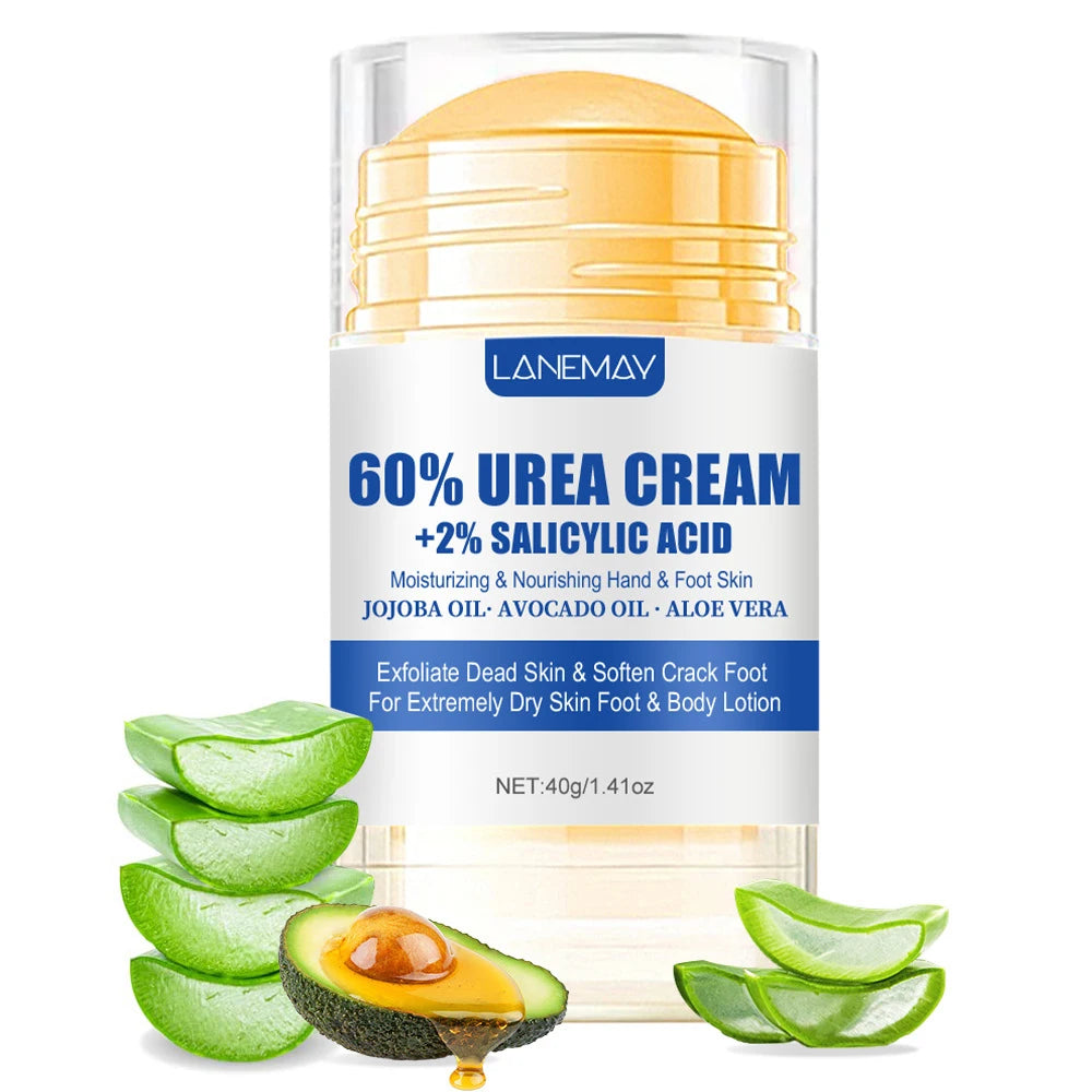 Creme Ultra-Hidratante para Pés com 60% de Ureia, Suaviza Pés Secos e Rachados, Exfoliação Suave, Creme Hidratante para Cuidados com os Pés
