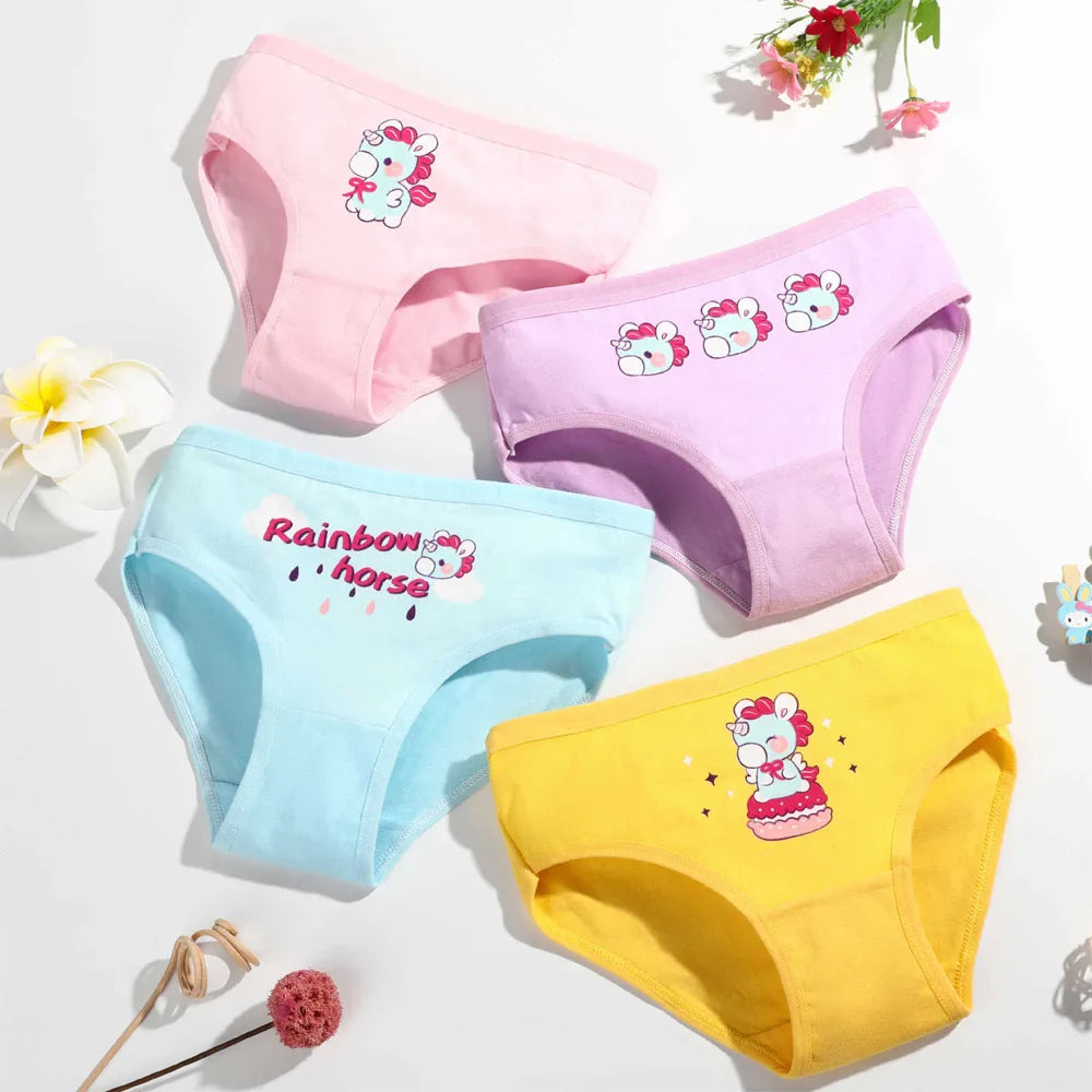 1/4/8/12 pçs crianças meninas conjuntos de calcinha algodão muito bonito dos desenhos animados unicórnio impressão criança roupa interior para menina criança boxer respirável
